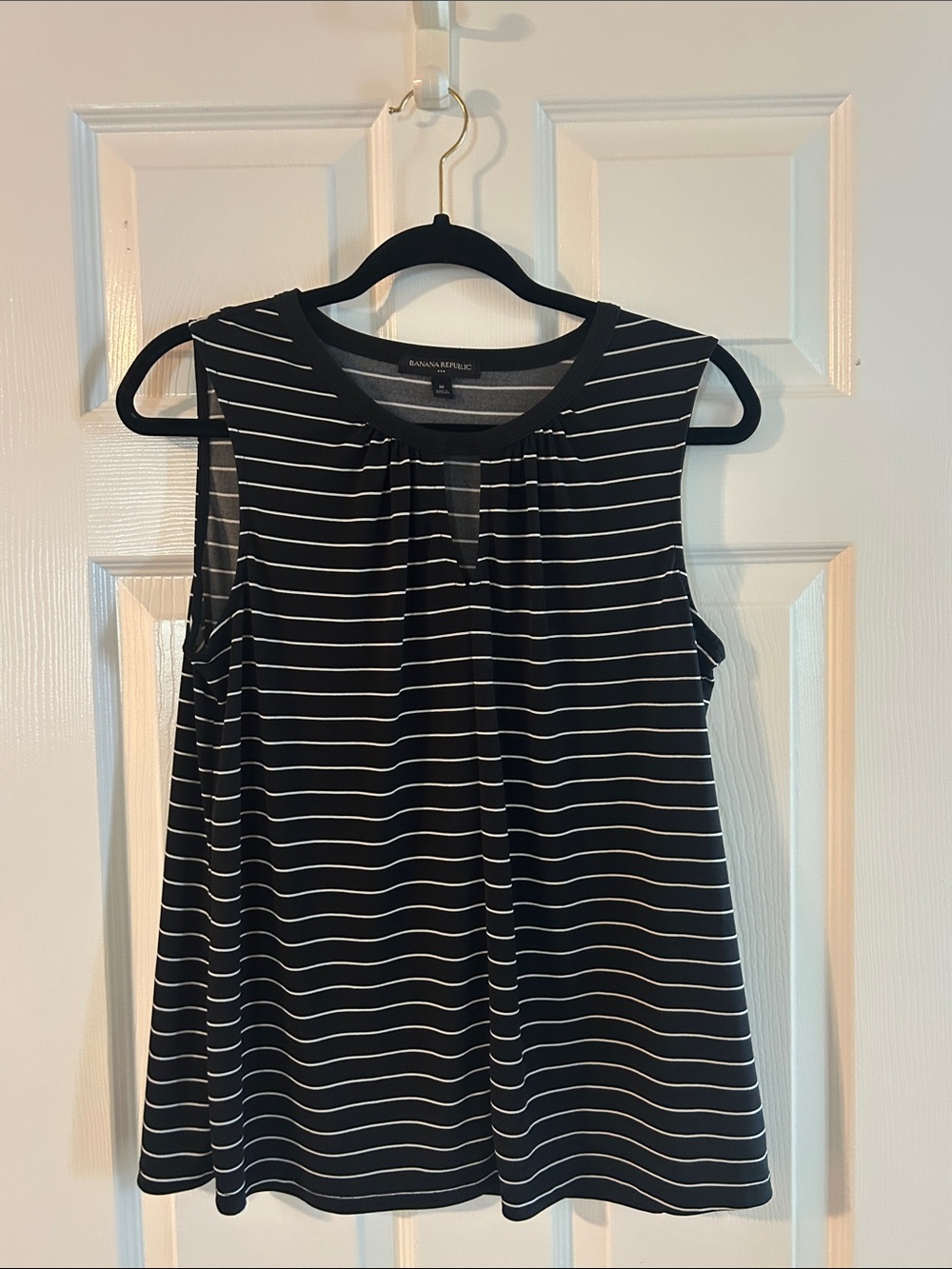 Banana Republic Black and White Striped Keyhole Sleeveless Tank